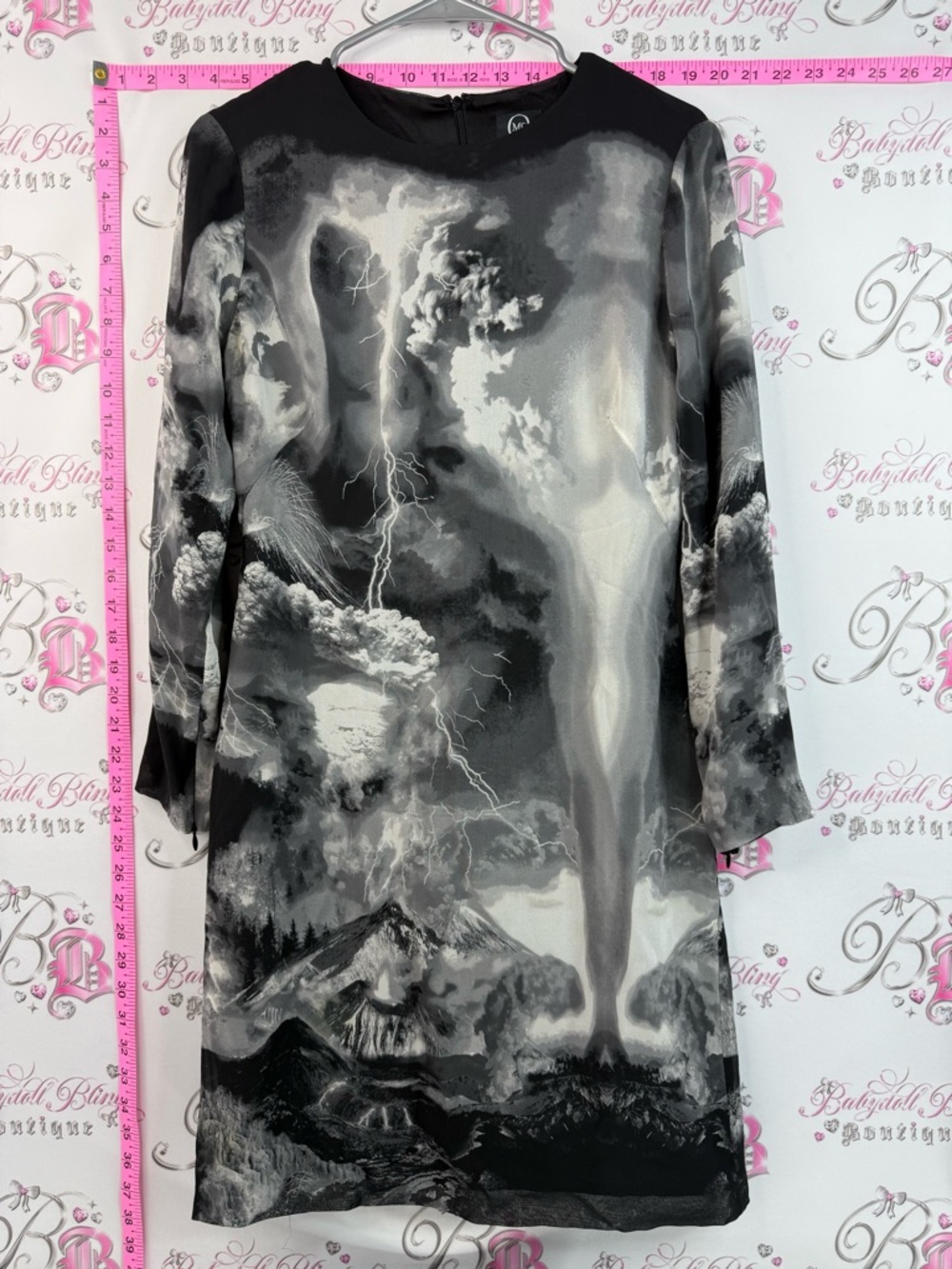 Alexander McQueen dress silk storm Monochrome thunder lightening Black Gray